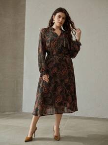 MOTF PREMIUM AUTUMN/WINTER BOHEMIAN CHIC PAISLEY PRINT LONG SLEEVE DRESS - Green - View 5