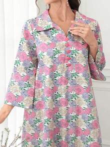 Al Najma Váy cotton tay loe cổ bẻ họa tiết hoa - Nhiều màu - Xem 7