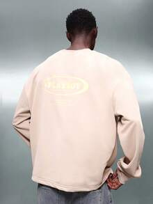 PLAYBOY X SUMWON Sweat-shirt-shirt oversize à manches longues avec imprimé pleine surface au dos et petit logo poitrine pour hommes, streetwear casual - Kaki - Voir 5