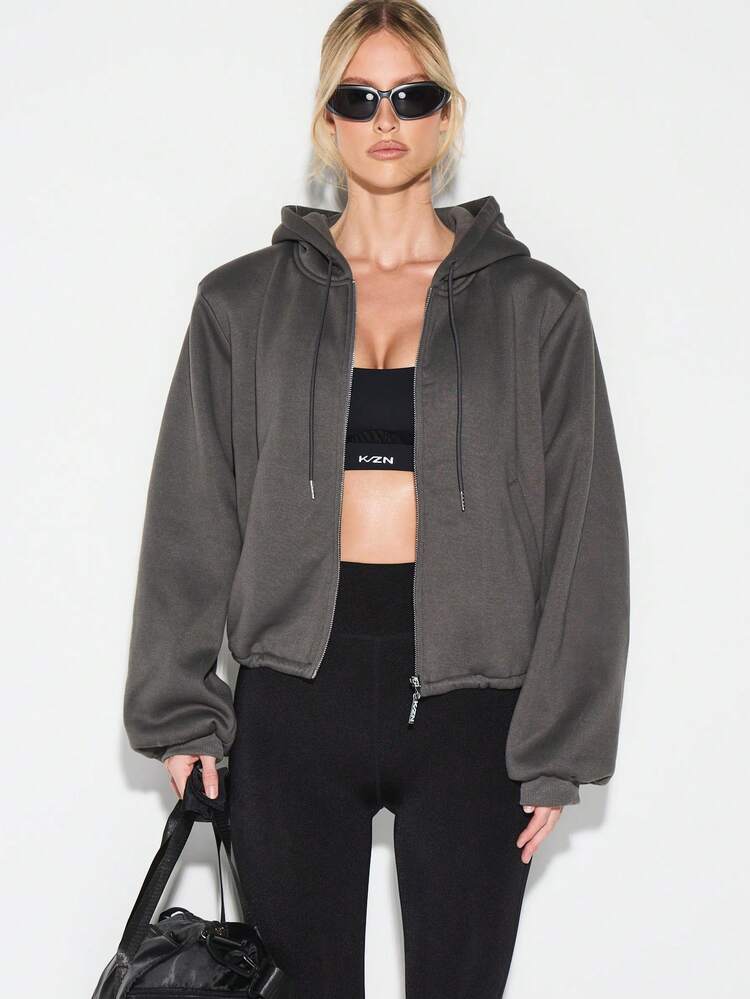 KIZN Felpa con cappuccio oversize con zip e tasca centrale