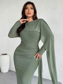 Firerie Váy dài tay nhún bèo thanh lịch dành cho nữ, váy dự tiệc/hẹn hò lãng mạn, màu xám xanh lá cây - màu xanh lá - Xem 4