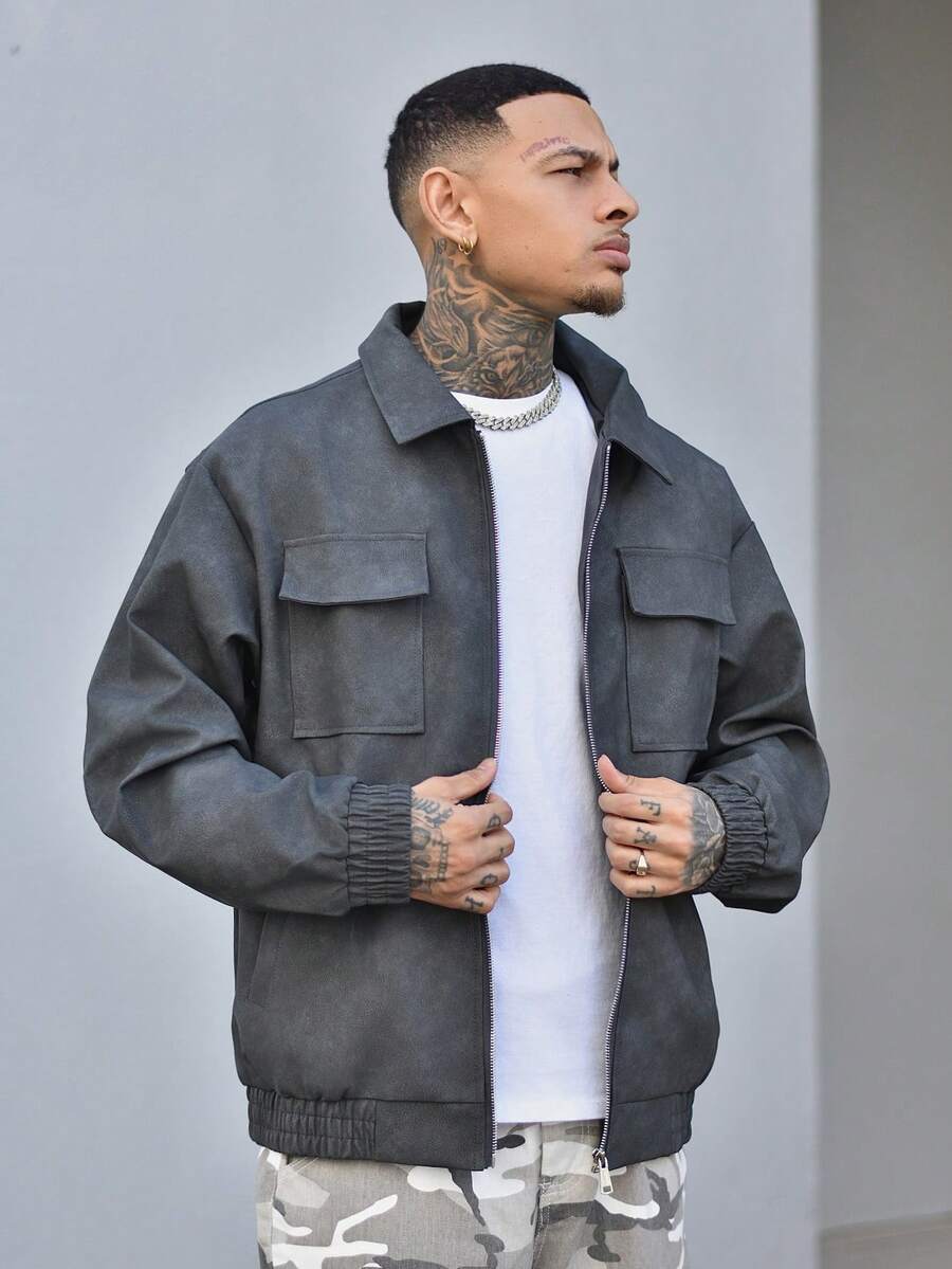 Devon Thys Men's Loose Fit Motorcycle Leather Jacket, New Autumn/Winter Design - Black - View 1