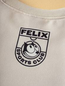 SHEIN Felix The Cat Young Boy Cartoon Graphic Casual Cute Crew Neck Sweatshirt, Apricot Color - Apricot - View 4