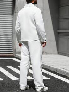 Manfinity CasualCool Men's Casual Solid Color White Autumn Suit Set,Commuter Jacket And Pants Outfit,Holiday Tuxedo For Daily Leisure,Outdoor Activities & Semi-Formal - White - View 2