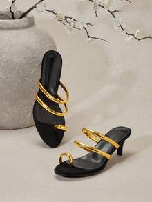 SHUZIA 女士金属带趾环小猫跟凉鞋 - 金色 - 查看 6