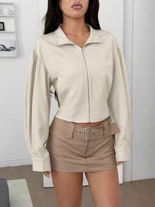 SHEIN EZwear 女士休闲纯色风衣 - 杏色 - 查看 4