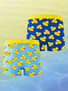 Teen Boys Trunks-Swim Trunks Boxer Brief Yellow Duck Print Blue Light Blue Two Pack Elastic Waistband Four Season 2026 New Year Essential Versatile And Comfortable Warm And Cute Style - Multicolor - View 2