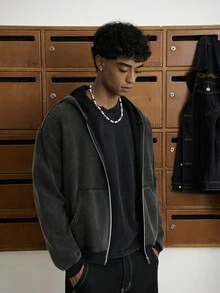 TOKVUE 男式拉链前口袋保暖内衬连帽运动衫，秋冬 - 黑色 - 查看 7