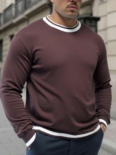 Manfinity Homme Plus Size Men's Casual Crew Neck Long Sleeve Sweater, Autumn/Winter