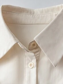 Franclia 女式纯色前扣休闲长袖连衣裙 - 杏色 - 查看 4