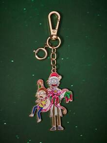 Rick and Morty X SHEIN Hot-Selling Zinc Alloy Drip Oil Cartoon Christmas Series Keychain, Luxurious Niche Couples Casual, Also Suitable For Bag Decoration, Suitable For Various Parties, Concerts, Festivals - Gold - View 2