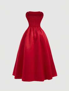 SHEIN MOD Váy midi không dây thắt nơ cho nữ màu đỏ, Đầm trang trọng, Đầm dạ hội, Đầm đỏ, Đầm, Đầm phù dâu, Đầm - Đỏ - Xem 2