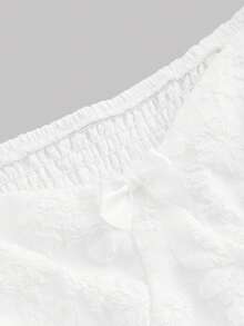 SHEIN MOD Của phụ nữ Hoa Dệt hoa Ống tay áo Bánh Nhiều lớp Ruffle Retro Đầm - trắng - Xem 3