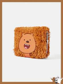 We Bare Bears X SHEIN Una cartera de cambio portátil y linda con una estrella de peluche amarilla de cinco puntas y una lengüeta de extracción - Marrón - Ver 2