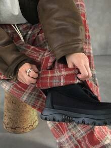 FRIFUL Women's Plaid Brushed Drawstring Waist Straight Leg Casual Pants, Versatile - Red - View 6