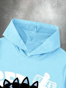 Manfinity EMRG Bộ 2 áo hoodie và quần nỉ in họa tiết đường phố thường ngày cho nam, trang phục mùa thu - Màu xanh nhạt - Xem 4