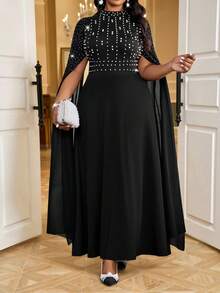 Fleurora Váy đen tay lửng đính ngọc trai cỡ lớn - màu đen - Xem 3