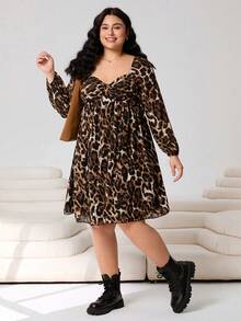 Váy xòe ngắn họa tiết da báo thu/đông 2025, đa năng cho các buổi đi chơi, hẹn hò, thường ngày, đi làm, tụ tập, thời trang thành thị, cỡ lớn - Nhiều màu - Xem 1