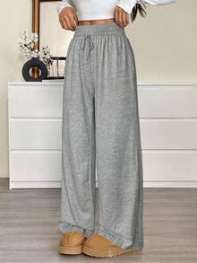 SHEIN EZwear 大码休闲纯色抽绳腰运动裤 - 綠色 - 查看 1