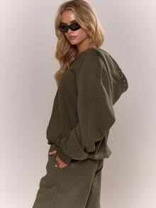 MUSERA 镂空装饰细节拉链连帽衫上衣家居服酷女孩街头风舒适日常秋季冬季圣诞节日常