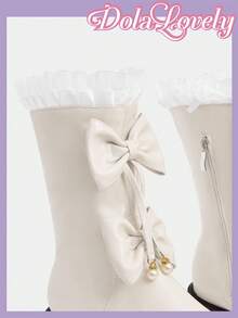 Dola Lovely Women's Fashion Versatile Mid-Calf Boots With Bow Decor Valentine's Day - White - View 4
