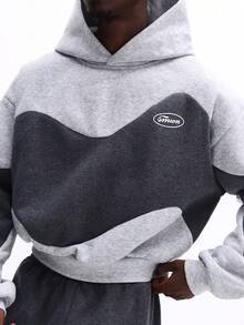 SUMWON Contrast Colorblock Hoodie And Sweatpants Co-Ord Set With Centre Pocket And Ribbed Cuffs - Grey - View 5