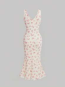 SHEIN MOD 女士無袖花朵人魚裙