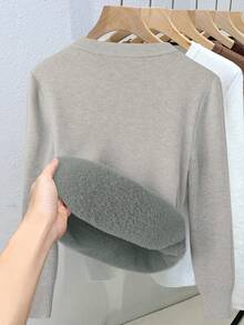 Franclia 女士修身圆领保暖长袖毛衣 - 淺灰色 - 查看 2