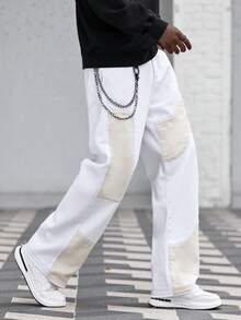 Manfinity Roughcore Men's Patchwork Pocket Loose Casual Wide Leg Jeans For Boyfriend & Husband - Multicolor - View 9