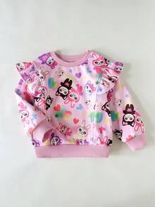 Leap Crew Pink Cartoon Print Crew Neck Long Sleeve Sweatshirt For Young Girls,Autumn Back To School Casual Wear,Party,Wedding,Flower Girl Daily Outfit - Pink - View 4