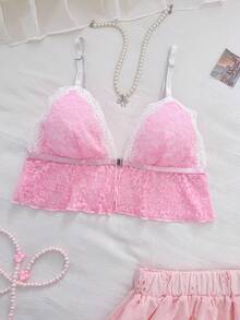 PetitDoll Sujetador de encaje floral, lindo y sexy para damas - Rosa - Ver 6