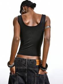 LYSMO 2025新款极简主义冬季女装亮片装饰背心，复古休闲风，Y2K风格，适合女性参加节日、性感夜店、外出、街头、朋克风等各种场合，展现个性女性的独特魅力。2025新款极简主义秋季女装 - 黑色 - 查看 2