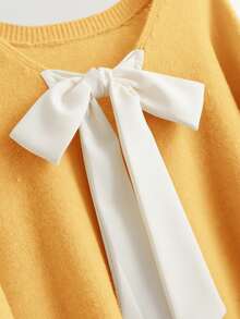 CosyJoli Suéter holgado de talla grande con cuello en V, lazo y espalda suelta - Amarillo - Ver 5