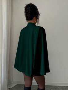 Rafferiza Áo khoác cape len pha trắng dáng rộng thanh lịch thời trang dành cho nữ - Màu xanh lá cây đậm - Xem 2
