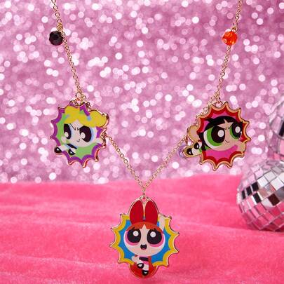 THE POWERPUFF GIRLS X SHEIN 1 Adet Şık Karikatür Temalı Günlük Kolye, Lüks Niş Sevimli, Çeşitli Partiler, Konserler/Festivaller İçin Uygun