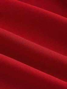 SHEIN MOD 红色3D立体花朵褶皱修身抹胸中长连衣裙，适合秋季婚礼宾客、返校节、情人节等场合。