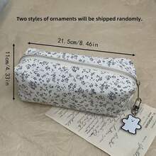 1pc Cream Ditsy Floral Pencil Case, Cute Minimalist Fresh Style Stationery Pouch,For School Supplies,Back To School - Multicolor - View 15