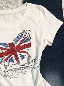 Glimmora 畅销印花女式圆领修身短袖T恤 - 白色 - 查看 3