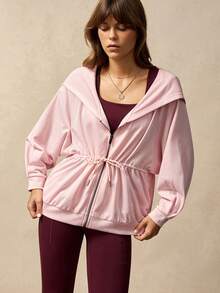 VARSIVA Women's Pink Hooded Slim Fit Drawstring Zipper Casual Long-Sleeve Sports Jacket. - Pink - View 5