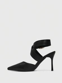 CUCCOO SZL Women's Pointed Toe Buckle Design Fashionable High Heels, Versatile For Daily Wear - Black - View 4
