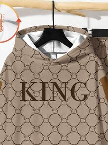 2 件 KING 青少年男孩休闲简约长袖连帽运动衫套装，适合秋冬季 - 彩色 - 查看 4