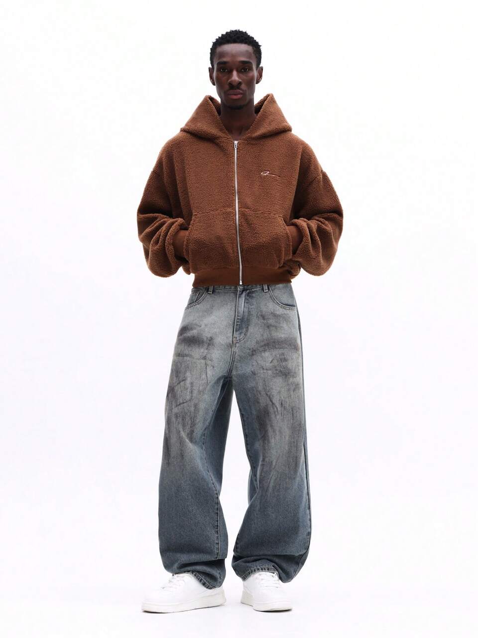 Sudadera con capucha Sherpa con cremallera completa y bolsillo
