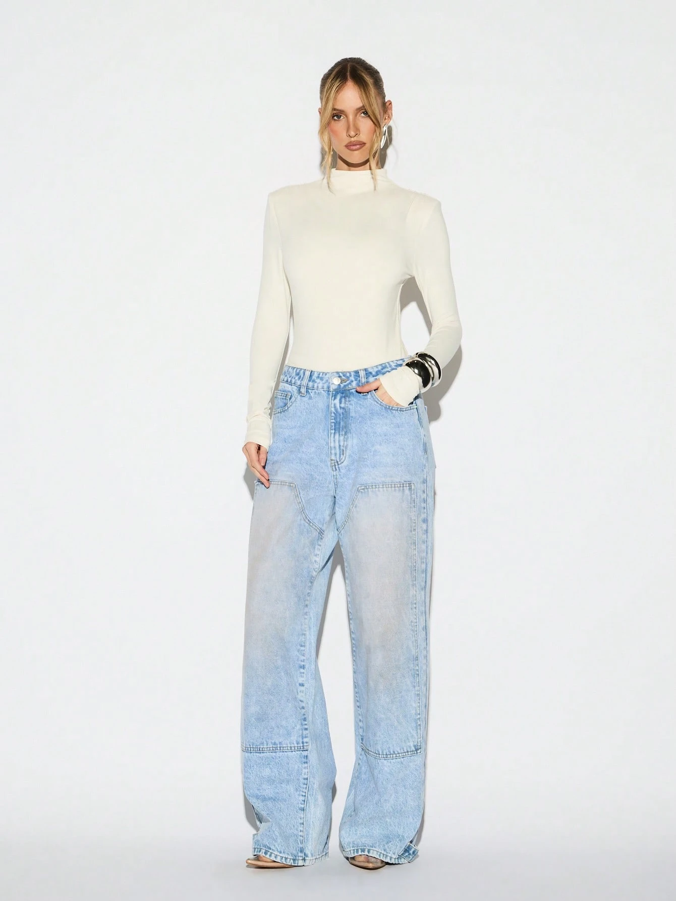 KIZN High Neck Bodysuit With Shoulder Pads