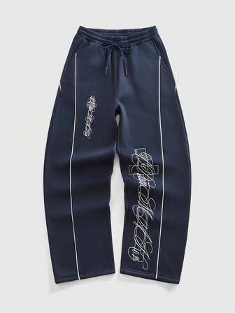 Street Life Pantaloni casual da uomo con coulisse in vita e stampa del logo a forma di coltello curvo