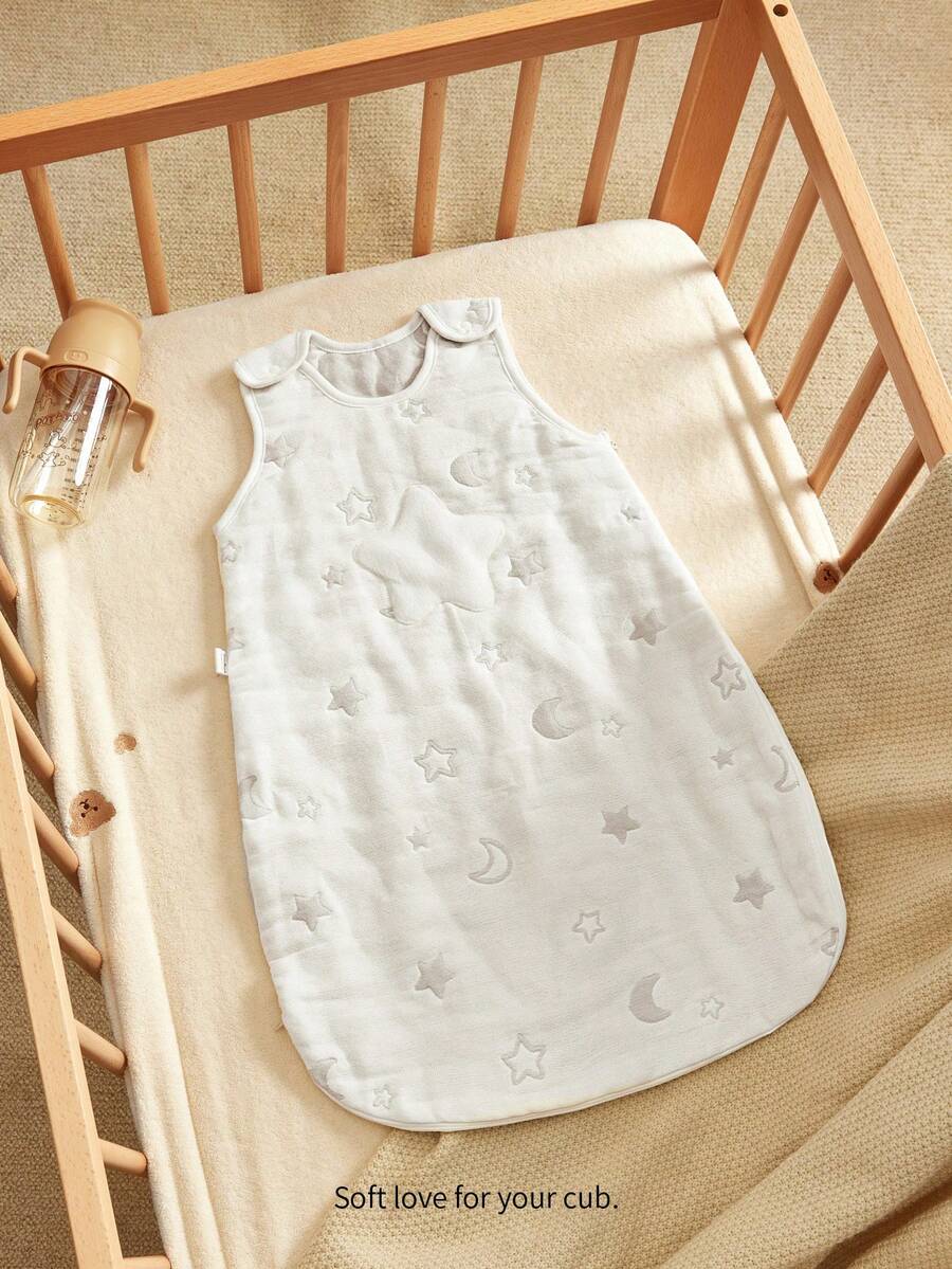 Cozy Pixies 1 st. premiumkvalitets Oeko-Tex-certifierad babyjacquard-sovpåse med andningsfunktion och stjärn- och månedesign - Multifärgad - Visa 1