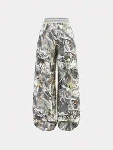 Girlism Teen Girl New Vintage Fashion Soft Comfortable Y2K Oversized Tree Branch Print Elastic Waist Jeans, Fall Winter,Casual And Versatile For Fall/Winter Dailywear And Streetwear,Christmas, New Year,Thanksgiving,Graduation - Brown - View 2