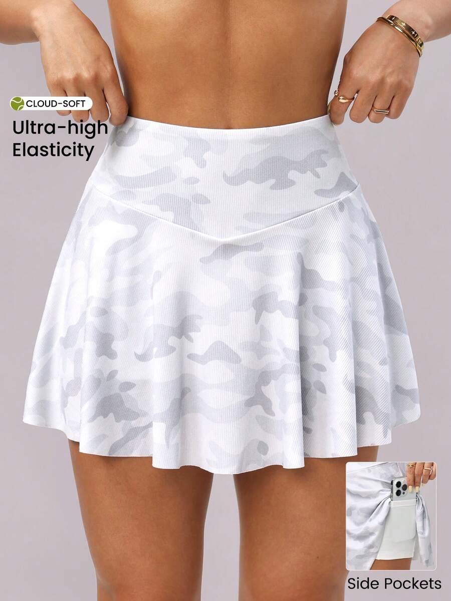 Dewbera 女士高腰迷彩印花休闲健身运动裙裤 - 彩色 - 查看 1