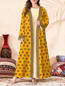 SHEIN Najma عباية كاردجان كاجوال بأكمام طويلة وطبع...