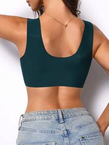 Women's Solid Color Minimalist Lace Patchwork Bra - Army Green - View 2