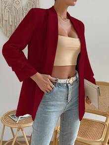 Aveloria Modichic Solid Open Front Shawl Collar Blazer  - Red - View 6